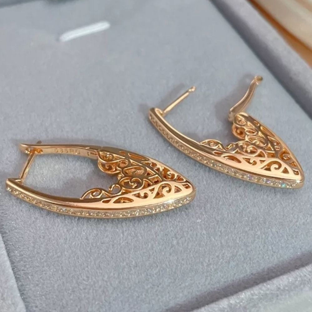 ROSE GOLD 585 NATURAL MICRO INLAID ZIRCON LEVERBACK EARRINGS. ✨️😍 - Picture 3 of 5